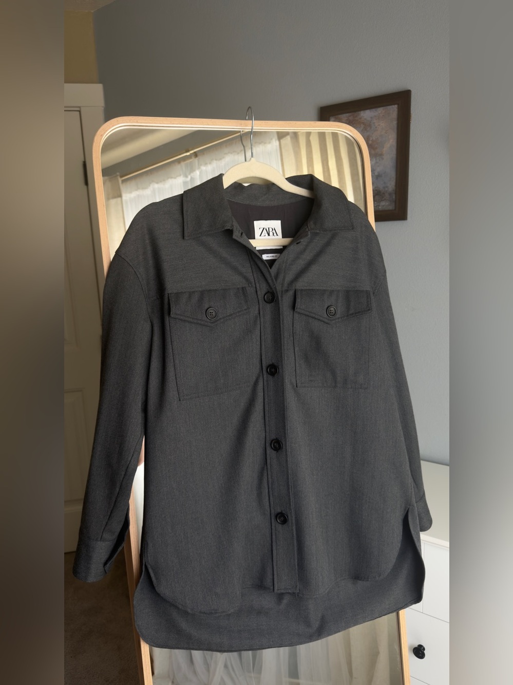 Zara Gray Relaxed-Fit Button Front Jacket